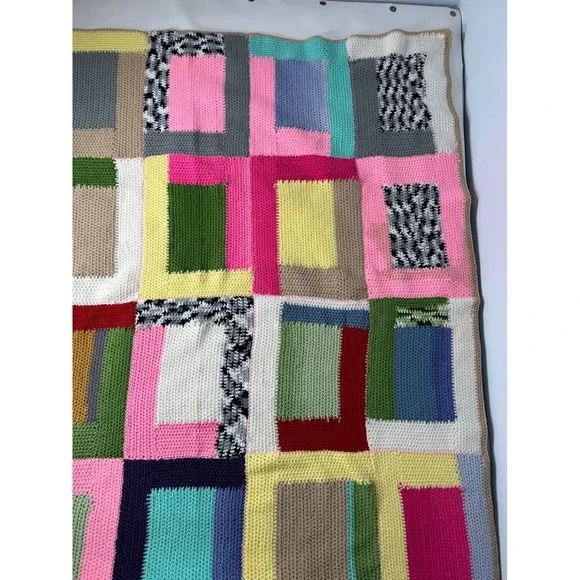Handmade Crochet Patchwork Blanket Throw Boho Colorful Cozy Quilt Bedspread - Picture 3 of 8